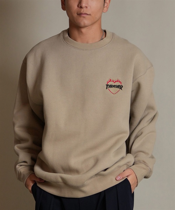 THRASHER スラッシャートレーナー スウェット メンズ クルーネック フレイムロゴ ハート ワンポイント 刺繍 裏起毛 254TH1TR064