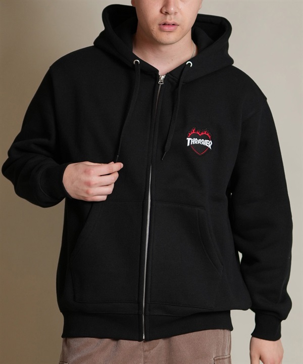 THRASHER スラッシャー ジップアップ パーカー メンズ スウェット フーディー ロゴ ワンポイント 裏起毛 254TH1PK065