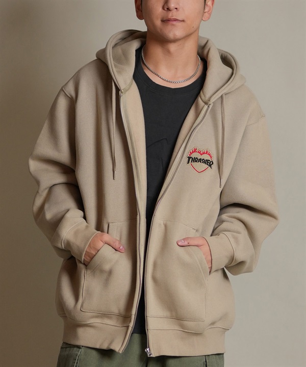 THRASHER スラッシャー ジップアップ パーカー メンズ スウェット フーディー ロゴ ワンポイント 裏起毛 254TH1PK065