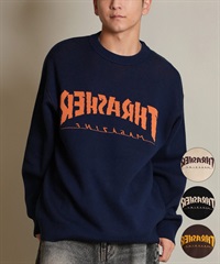 THRASHER スラッシャー ニット セーター メンズ クルーネック 反転ロゴ ジャガード織り 254TH1KN071(BRN-M)