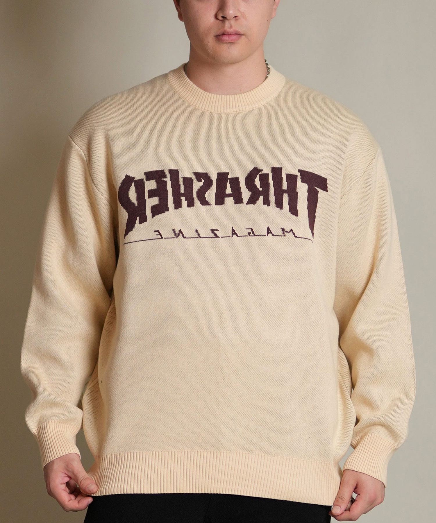 THRASHER スラッシャー ニット セーター メンズ クルーネック 反転ロゴ