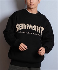THRASHER スラッシャー ニット セーター メンズ クルーネック 反転ロゴ ジャガード織り 254TH1KN071(BLK-M)