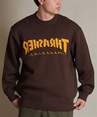 THRASHER スラッシャー ニット セーター メンズ クルーネック 反転ロゴ ジャガード織り 254TH1KN071(BRN-M)
