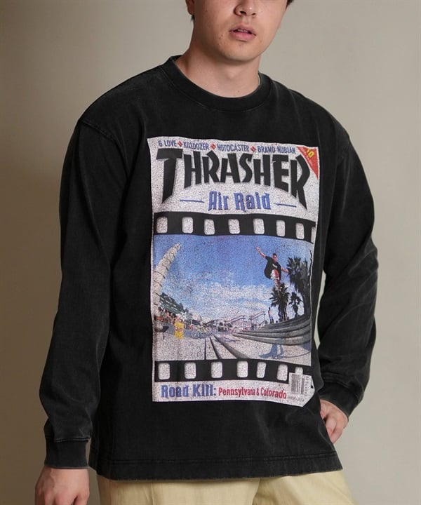 THRASHER スラッシャー 長袖 Tシャツ ロンT メンズ バックプリント ピグメント加工 ヴィンテージ風 254TH1LT069