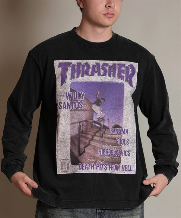 THRASHER スラッシャー 長袖 Tシャツ ロンT メンズ バックプリント ピグメント加工 ヴィンテージ風 254TH1LT069