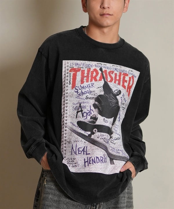 THRASHER スラッシャー 長袖 Tシャツ ロンT メンズ バックプリント ピグメント加工 ヴィンテージ風 254TH1LT069