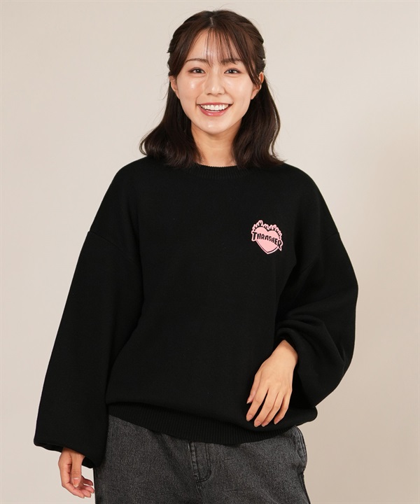 THRASHER スラッシャー ニット セーター レディース クルーネック ロゴ バーニング ハート ワンポイント 254TH2KN053