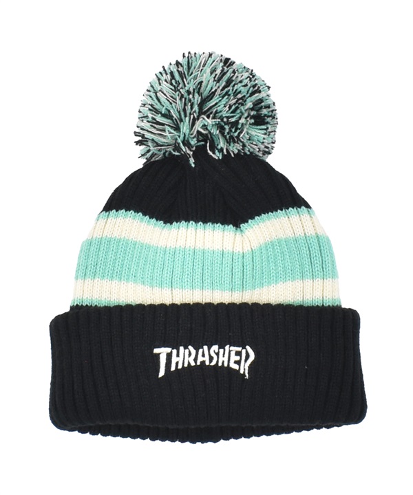 THRASHER スラッシャー ビーニー ニットキャップ ニット帽 帽子 キッズ ジュニア 子供 ポンポン ロゴ 25TH-N56K