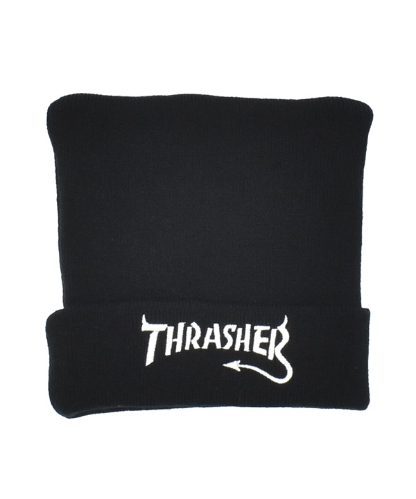 THRASHER スラッシャー ビーニー ニットキャップ ニット帽 帽子 キッズ ジュニア 子供 スクエア 猫耳 Devil Tail LOGO 25TH-N57K
