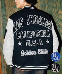 DEAR LAUREL ディアローレル × Pla-Jac プラジャック アウター スタジャン メンズ スタジアム ジャケット 防風 LA VARSITY JACKET D25F-0101(BK/WT-M)