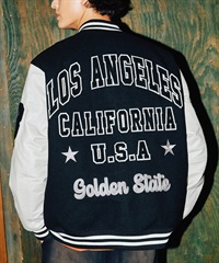 DEAR LAUREL ディアローレル × Pla-Jac プラジャック アウター スタジャン メンズ スタジアム ジャケット 防風 LA VARSITY JACKET D25F-0101(BK/WT-M)