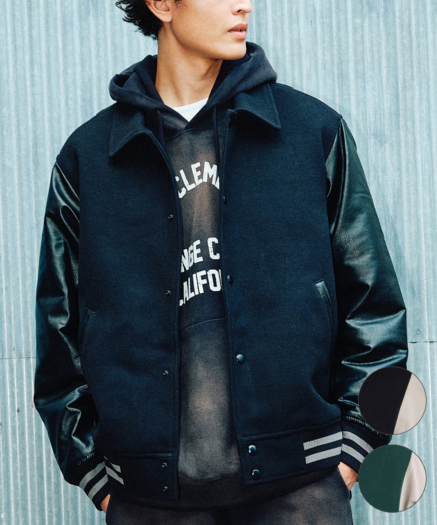 DEAR LAUREL ディアローレル × Pla-Jac プラジャック アウター スタジャン メンズ スタジアム ジャケット 防風 VARSITY JACKET D25F-0102(BK/BK-M)