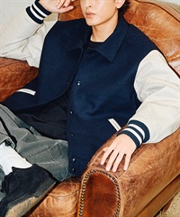 DEAR LAUREL ディアローレル × Pla-Jac プラジャック アウター スタジャン メンズ スタジアム ジャケット 防風 VARSITY JACKET D25F-0102(NV/WT-M)