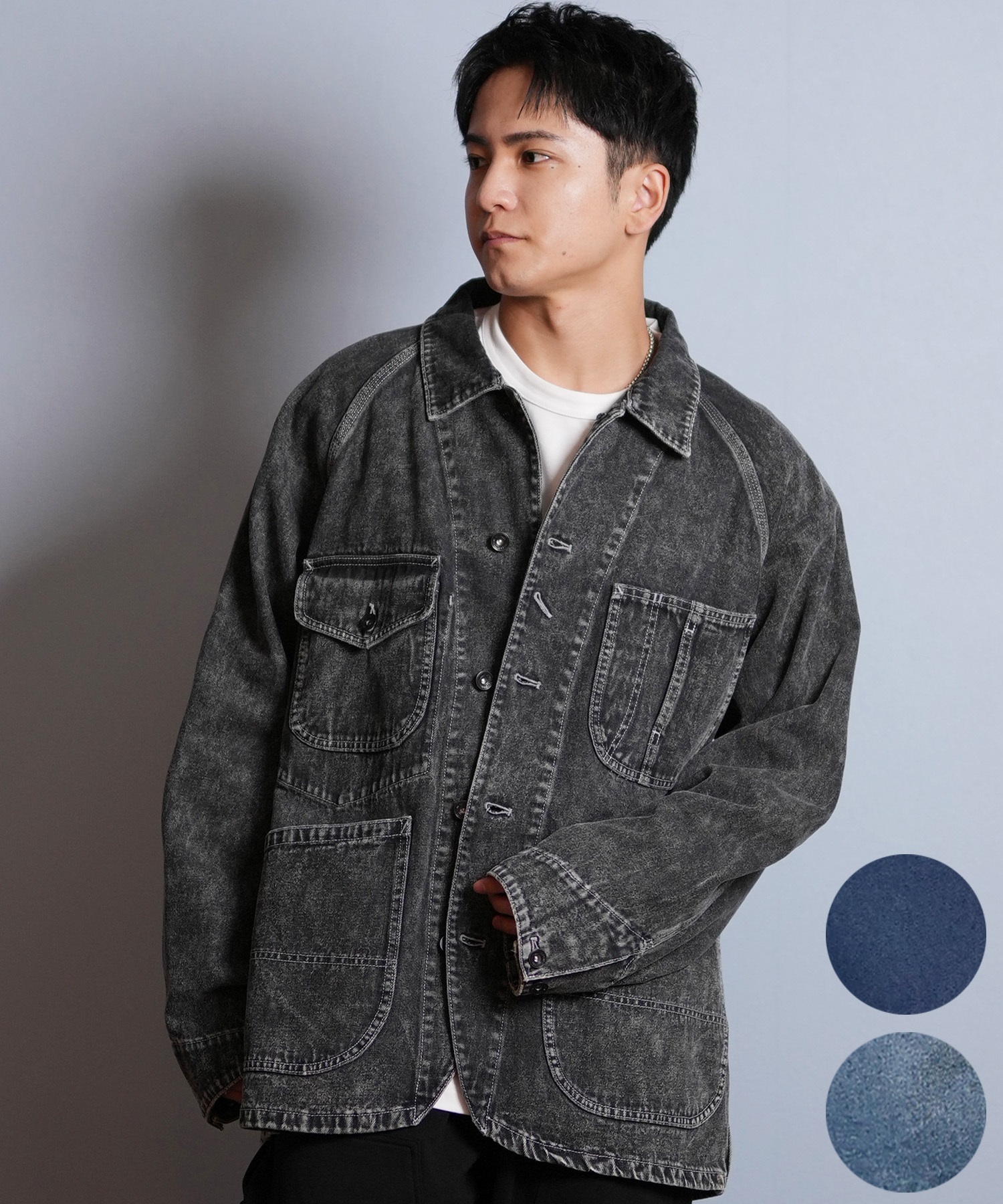DEAR LAUREL ディアローレル デニム ジャケット Gジャン メンズ シンプル D25F-0104 ムラサキスポーツ限定(BLK-M)