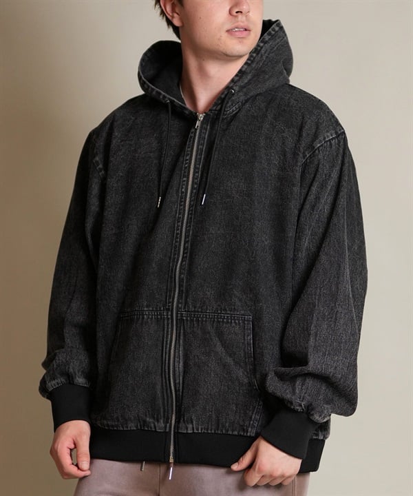 DEAR LAUREL ディアローレル デニム パーカー ジャケット メンズ ジップアップ フーディー ウォッシュ加工 ヴィンテージ風 DENIM PARKA JK D25F-0105