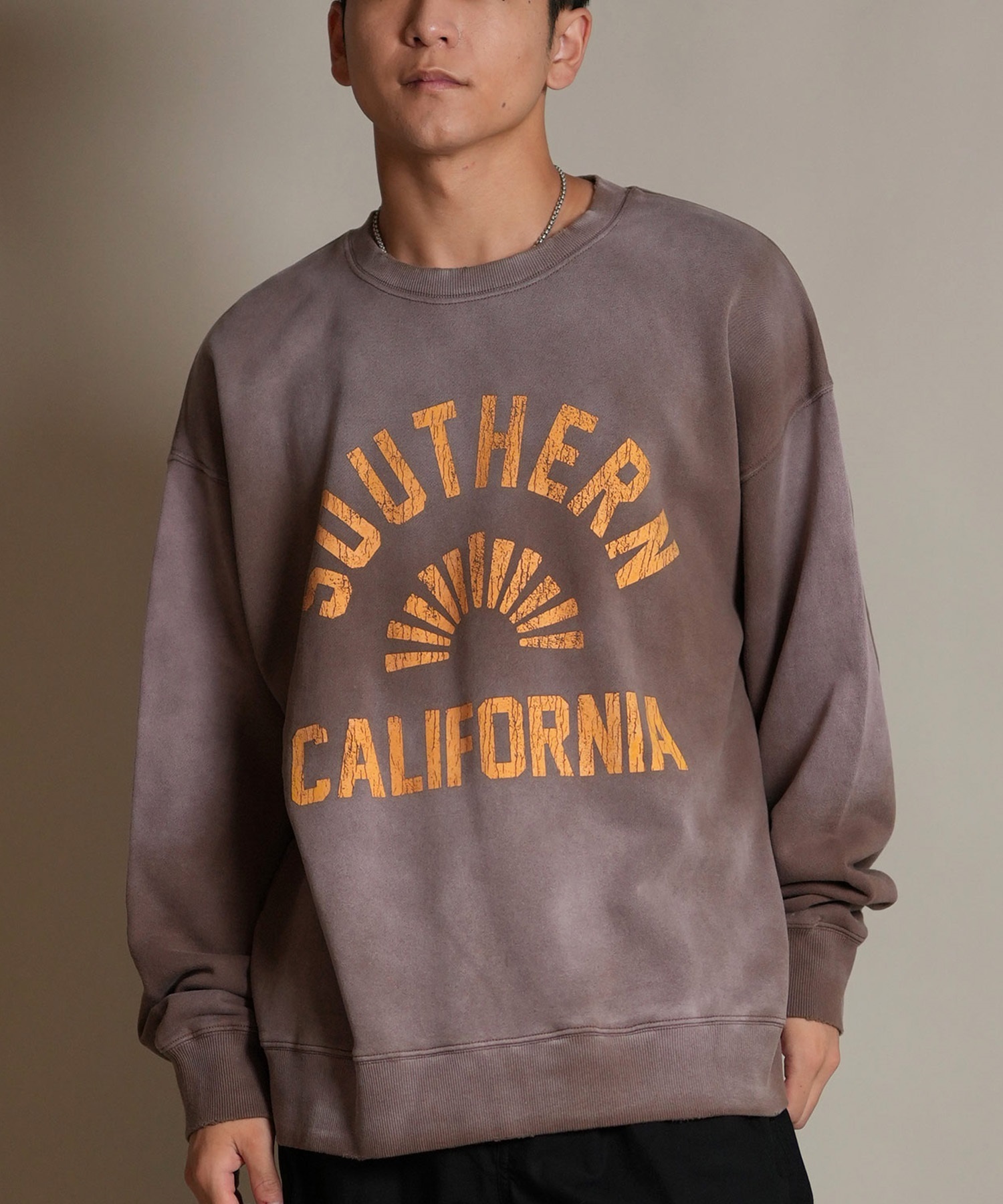 DEAR LAUREL ディアローレル トレーナー スウェット メンズ クルーネック カレッジロゴ風 ヴィンテージ加工 裏毛 Vintage Crew D25F-1101(BRN-M)