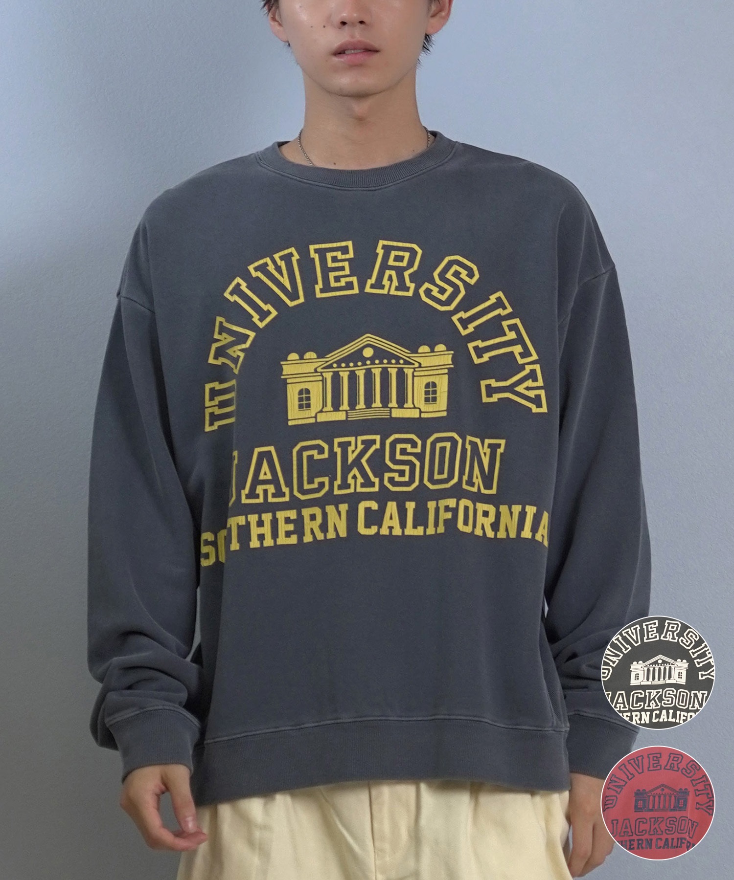 DEAR LAUREL ディアローレル × JACKSON MATISSE ジャクソンマティス トレーナー スウェット メンズ クルーネック カレッジロゴ 裏毛 DL25F-JM1101(BLK-M)