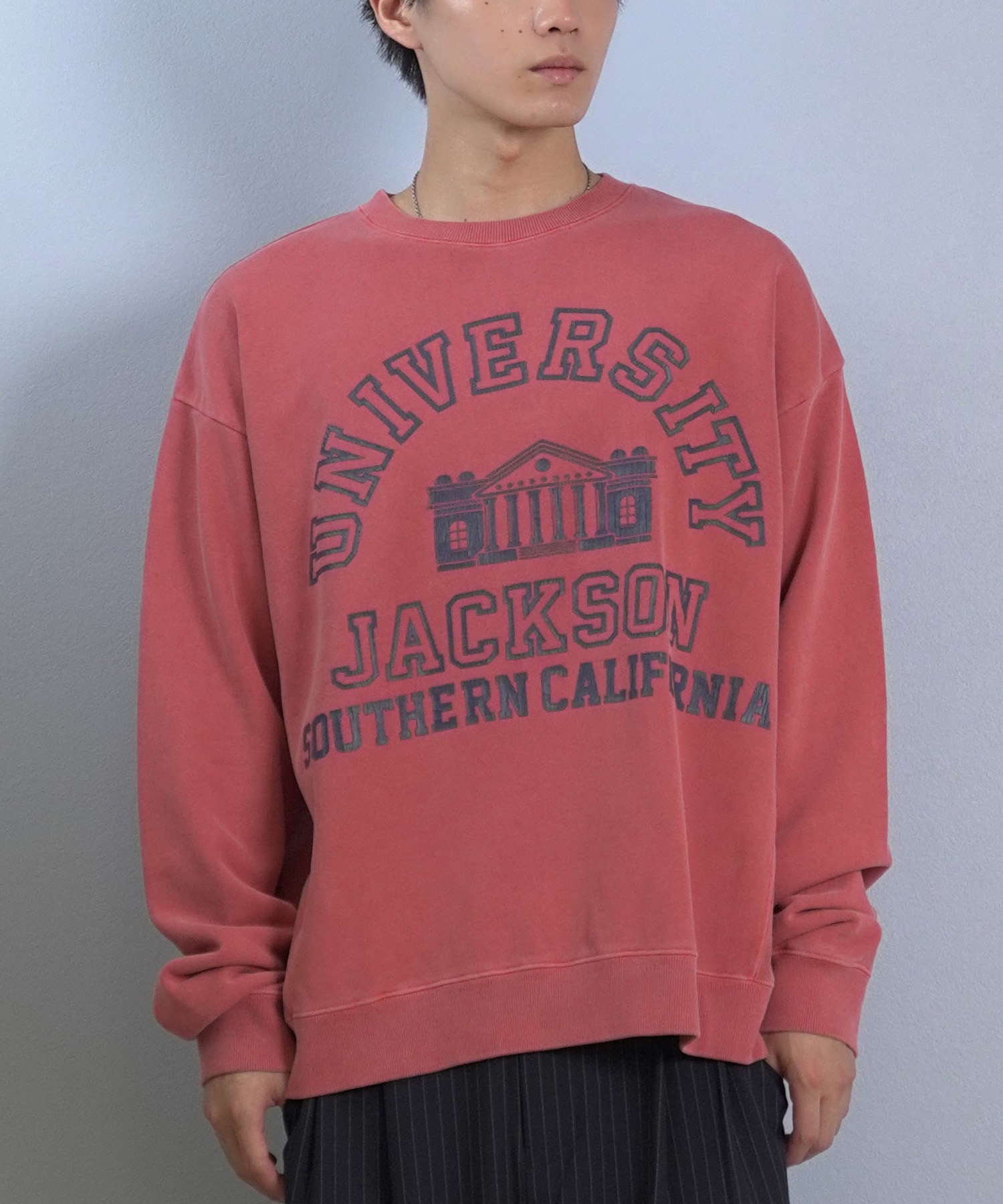 DEAR LAUREL ディアローレル × JACKSON MATISSE ジャクソンマティス トレーナー スウェット メンズ クルーネック カレッジロゴ 裏毛 DL25F-JM1101(RED-M)