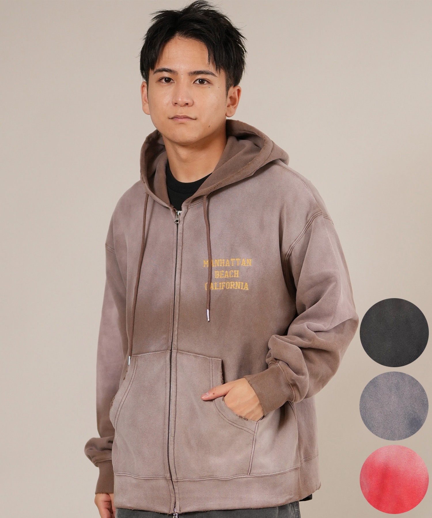 DEAR LAUREL ディアローレル ジップアップ パーカー メンズ 古着風 ヴィンテージ加工 D25F-1203 ムラサキスポーツ限定(BLK-M)