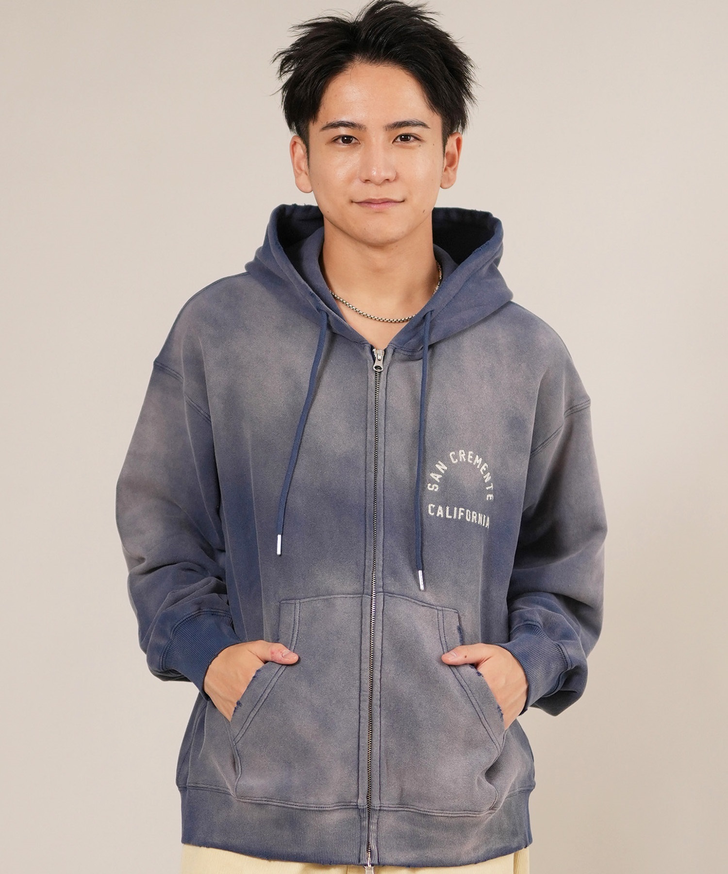 DEAR LAUREL ディアローレル ジップアップ パーカー メンズ 古着風 ヴィンテージ加工 D25F-1203 ムラサキスポーツ限定(NVY-M)