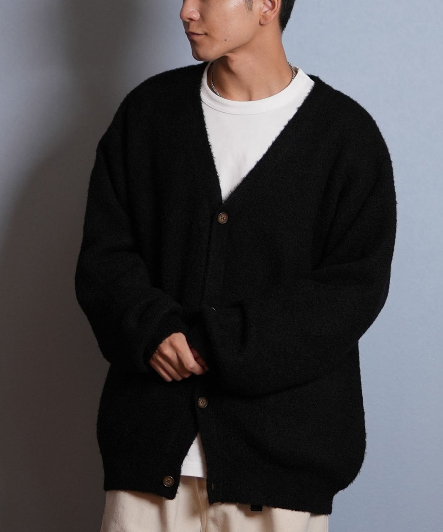 DEAR LAUREL ディアローレル カーディガン ニット セーター メンズ KNIT CARDIGAN D25F-1302(BLK-M)