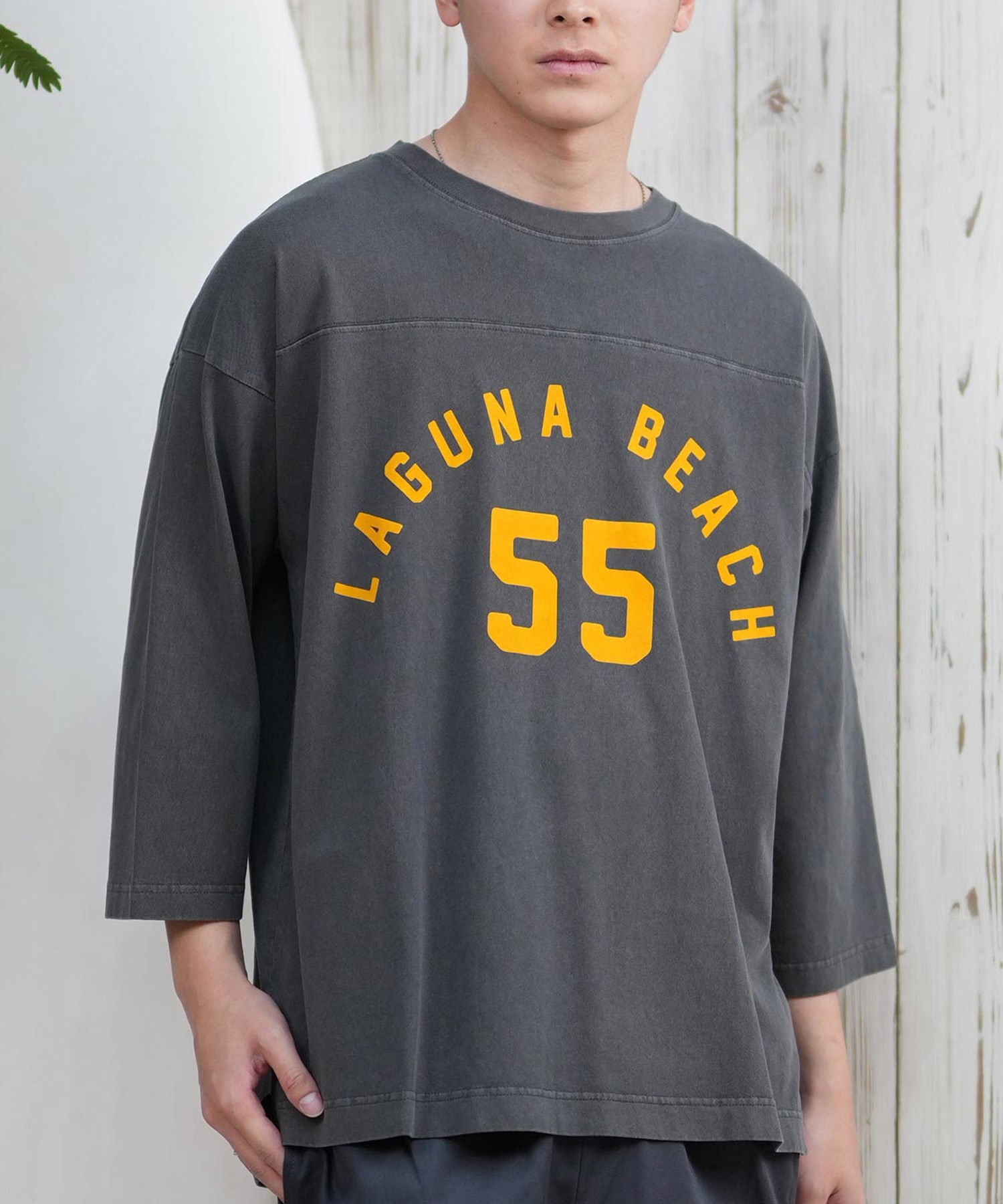 DEAR LAUREL ディアローレル 長袖 Tシャツ メンズ 七分袖 ロンT フロントプリント CAL 3 4 SLEEVE TEE D25S2200(BLK-M)