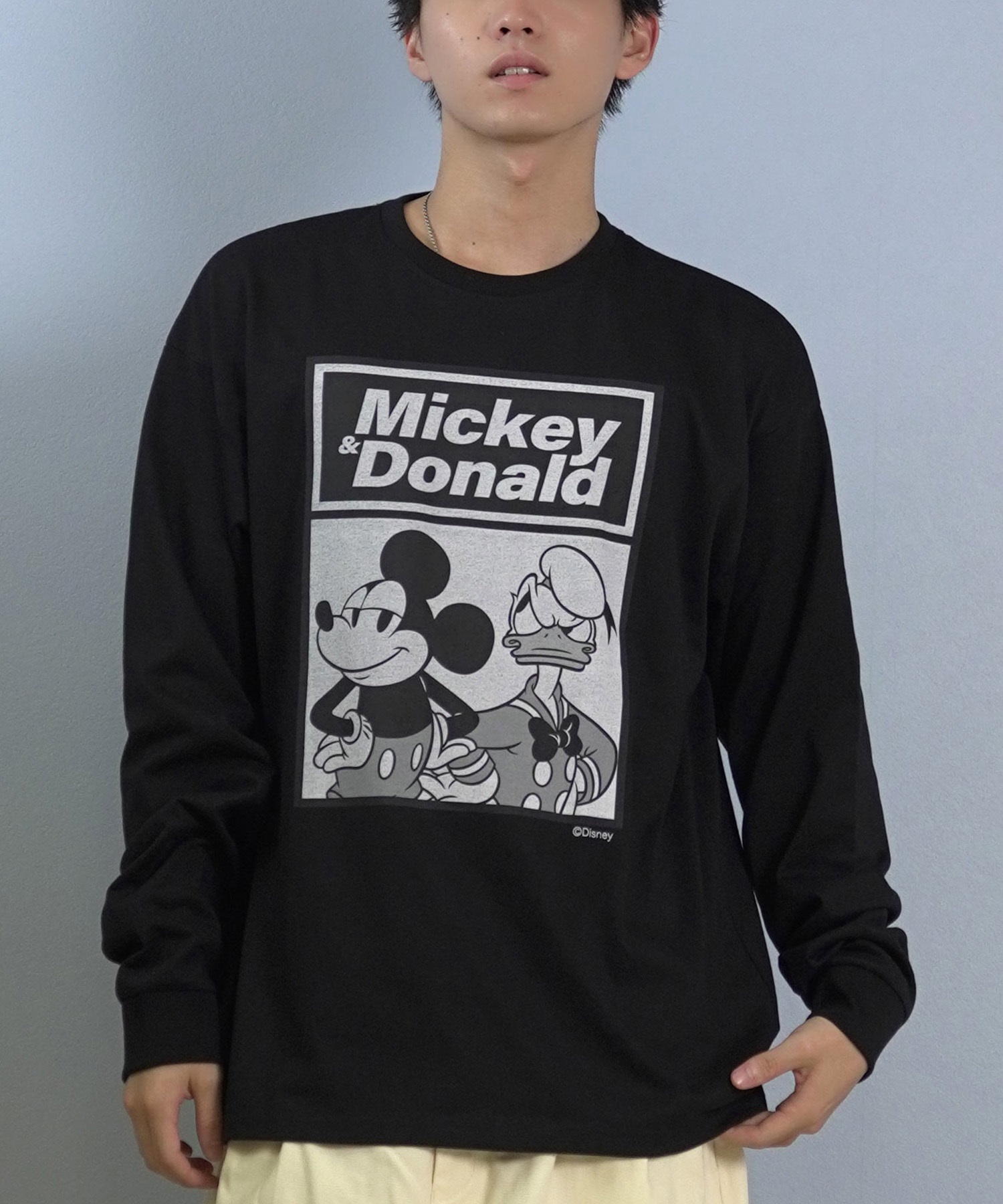 DEAR LAUREL ディアローレル × Disney ディズニー × JM コラボ 長袖 Tシャツ ロンT メンズ ミッキー ドナルド DL25F-JM2203(BLK-M)