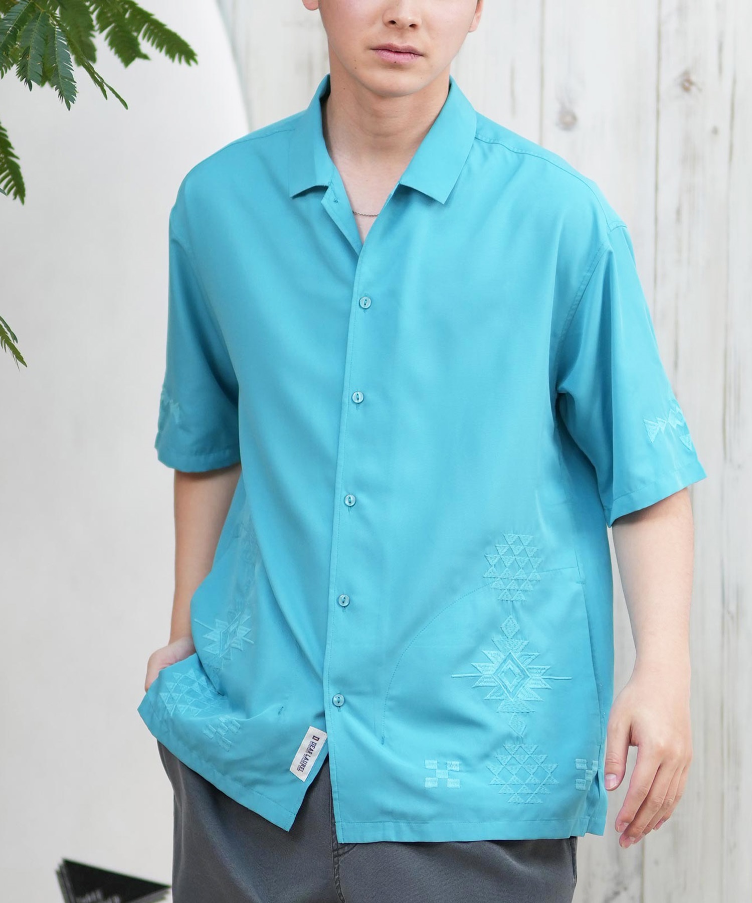 DEAR LAUREL ディアローレル 半袖 シャツ メンズ キューバシャツ 刺繍 D25S2402(BLU-M)