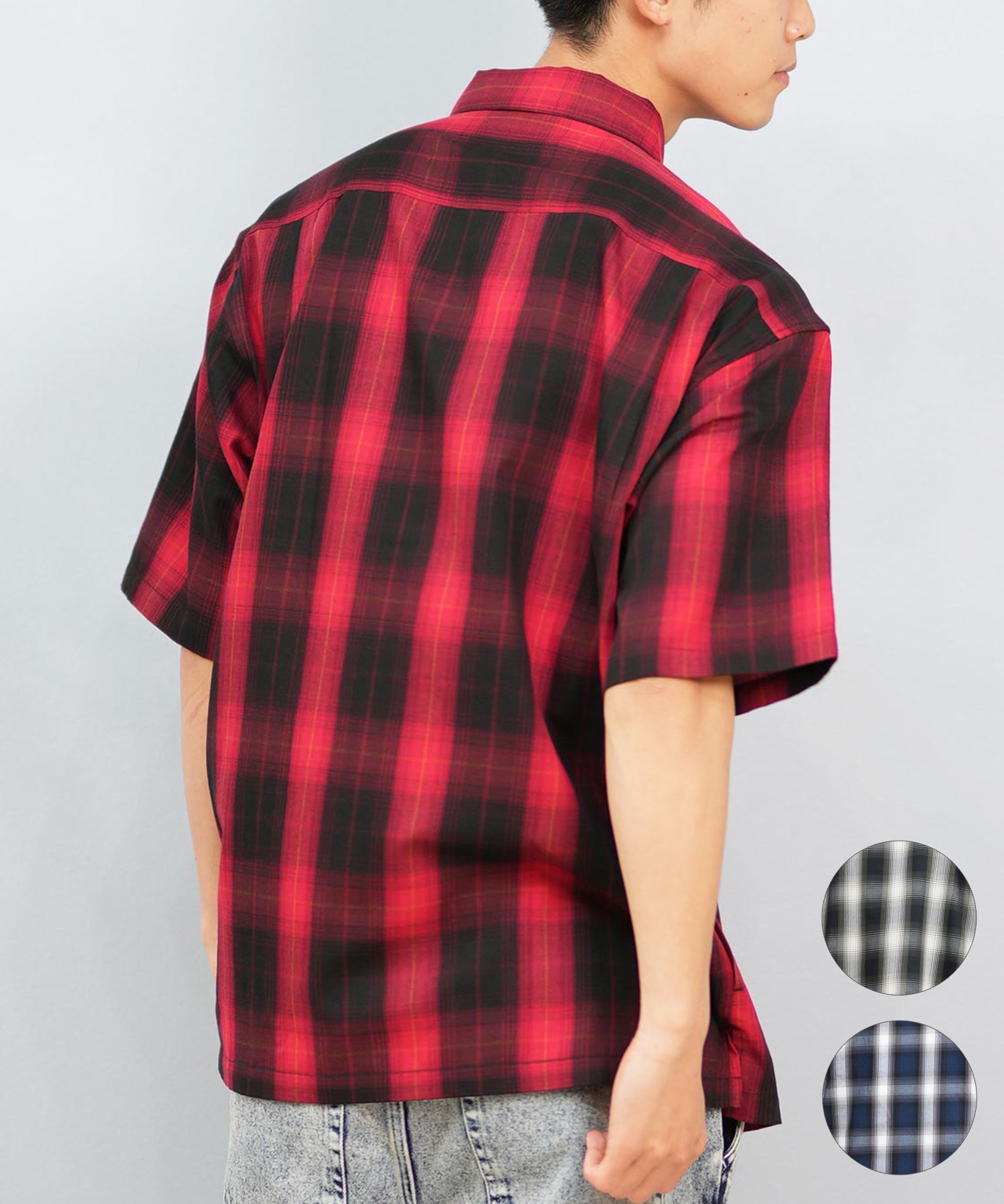 DEAR LAUREL ディアローレル 半袖 シャツ メンズ オンブレチェック柄