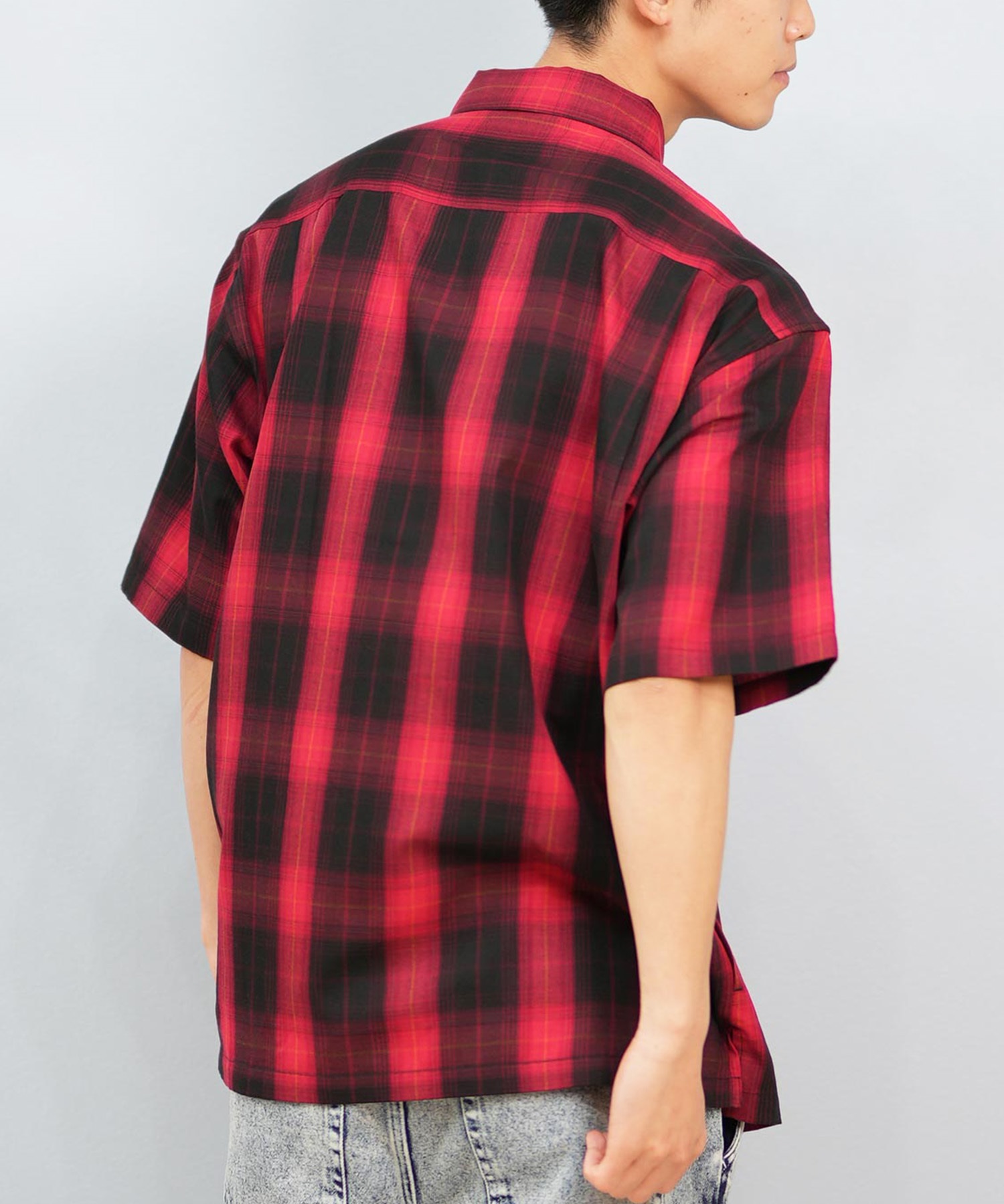 DEAR LAUREL ディアローレル 半袖 シャツ メンズ オンブレチェック柄