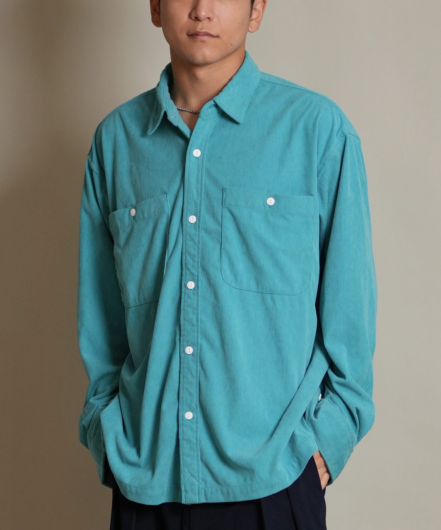 DEAR LAUREL ディアローレル 長袖 シャツ メンズ コーデュロイ 無地 シンプル CORDUROY SHIRT D25F-2602(TRQ-M)