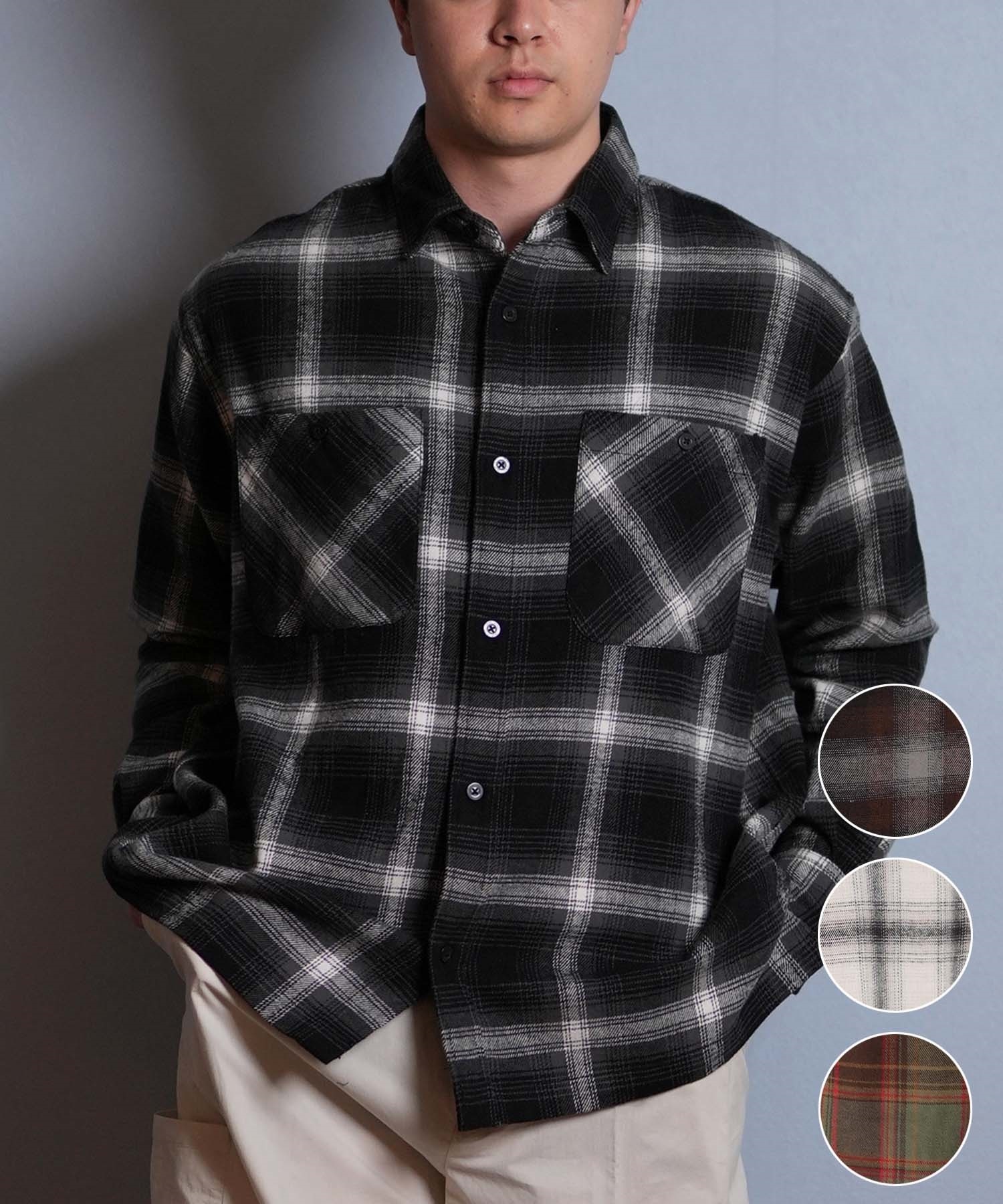 DEAR LAUREL ディアローレル 長袖 シャツ メンズ チェック ネルシャツ FLANNEL SHIRT D25F-2603(BLK-M)