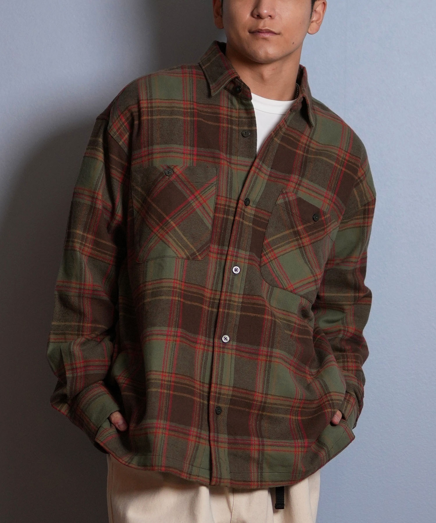 DEAR LAUREL ディアローレル 長袖 シャツ メンズ チェック ネルシャツ FLANNEL SHIRT D25F-2603(KHA-M)