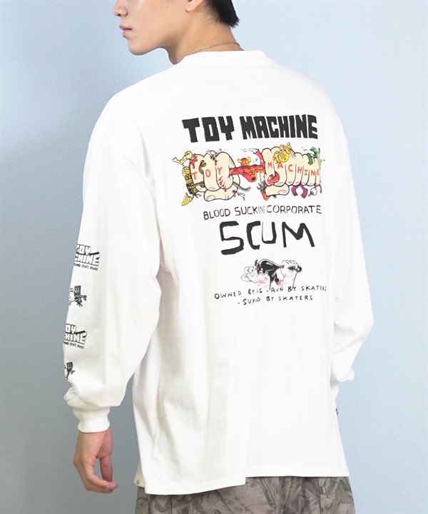 TOY MACHINE トイマシーン 長袖 Tシャツ ロンT メンズ バックプリント 袖プリント ロゴ オーバーサイズ MTMFFLT1