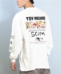 TOY MACHINE トイマシーン 長袖 Tシャツ ロンT メンズ バックプリント 袖プリント ロゴ オーバーサイズ MTMFFLT1(WHITE-M)