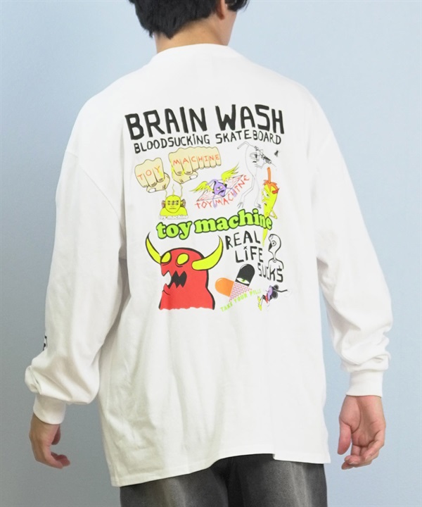 TOY MACHINE トイマシーン 長袖 Tシャツ ロンT メンズ バックプリント 袖プリント ロゴ オーバーサイズ MTMFFLT2