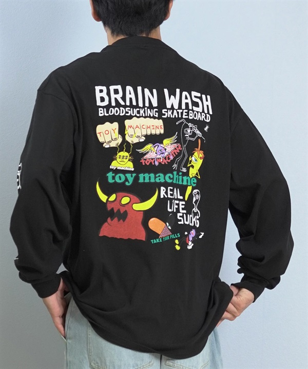 TOY MACHINE トイマシーン 長袖 Tシャツ ロンT メンズ バックプリント 袖プリント ロゴ オーバーサイズ MTMFFLT2
