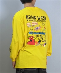 TOY MACHINE トイマシーン 長袖 Tシャツ ロンT メンズ バックプリント 袖プリント ロゴ オーバーサイズ MTMFFLT2(GOLD-M)