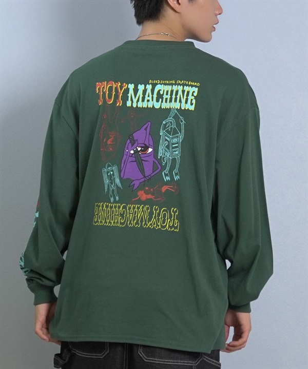 TOY MACHINE トイマシーン 長袖 Tシャツ ロンT メンズ バックプリント 袖プリント ロゴ オーバーサイズ MTMFFLT3