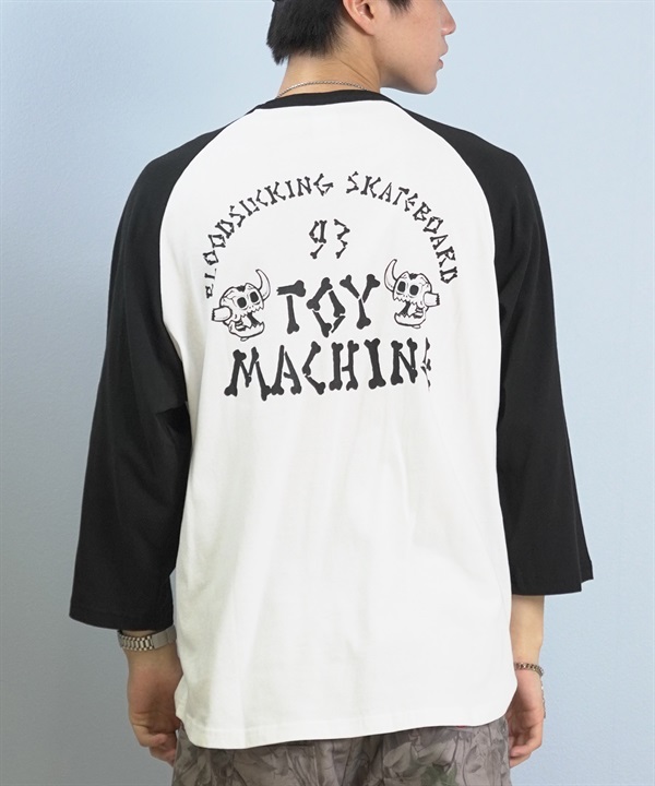 TOY MACHINE トイマシーン 七分 長袖 Tシャツ ロンT メンズ ラグラン バックプリント ロゴ オーバーサイズ MTMFFLT4