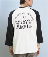 TOY MACHINE トイマシーン 七分 長袖 Tシャツ ロンT メンズ ラグラン バックプリント ロゴ オーバーサイズ MTMFFLT4(WHT1-M)
