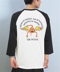 TOY MACHINE トイマシーン 七分 長袖 Tシャツ ロンT メンズ ラグラン バックプリント ロゴ オーバーサイズ MTMFFLT4(WHT2-M)