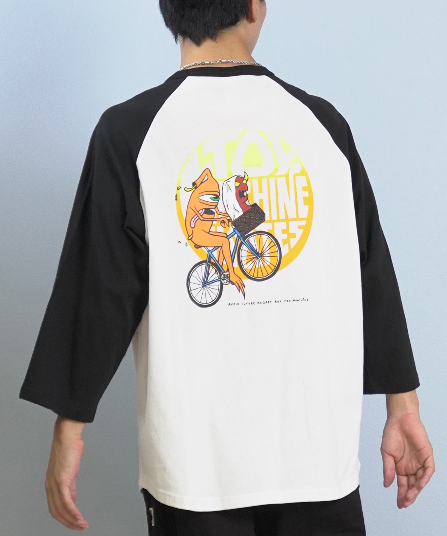 TOY MACHINE トイマシーン 七分 長袖 Tシャツ ロンT メンズ ラグラン バックプリント ロゴ オーバーサイズ MTMFFLT4(WHT3-M)