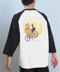 TOY MACHINE トイマシーン 七分 長袖 Tシャツ ロンT メンズ ラグラン バックプリント ロゴ オーバーサイズ MTMFFLT4(WHT3-M)