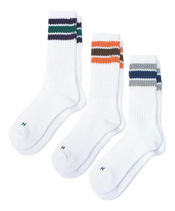 Healthknit ヘルスニット ソックス 靴下 3足組 配色3本ラインクルー 3Pソックス 191-3716M