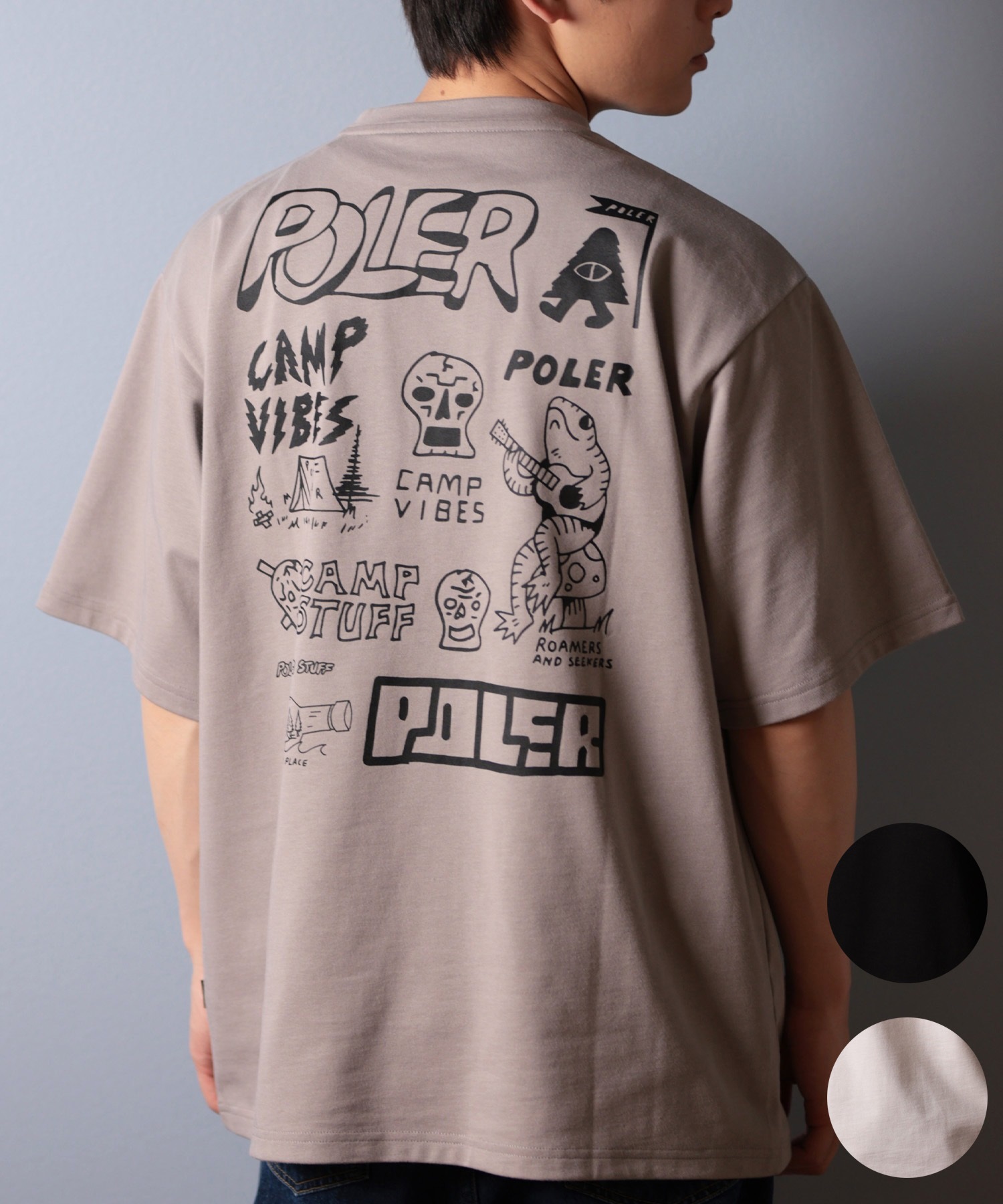 POLER ポーラー 半袖 Tシャツ メンズ ビッグシルエット 吸湿速乾 259MCV0017 ムラサキスポーツ限定(BLACK-M)