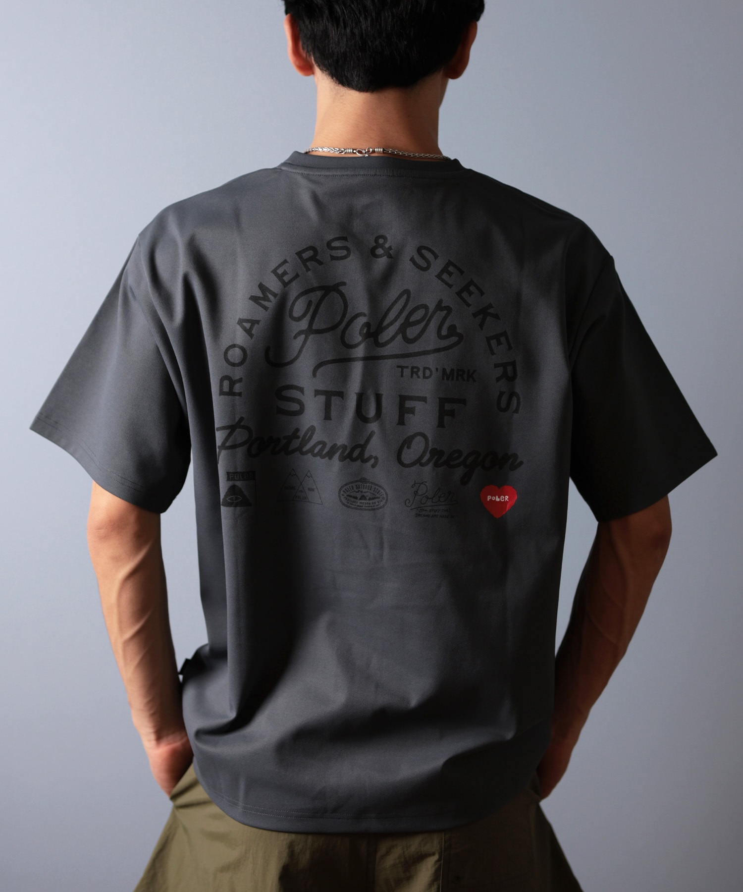 POLER ポーラー 水着 ラッシュガード 半袖 Tシャツ メンズ バックプリント 水陸両用 UVカット 259MCV0020 ムラサキスポーツ限定(GRAY-M)