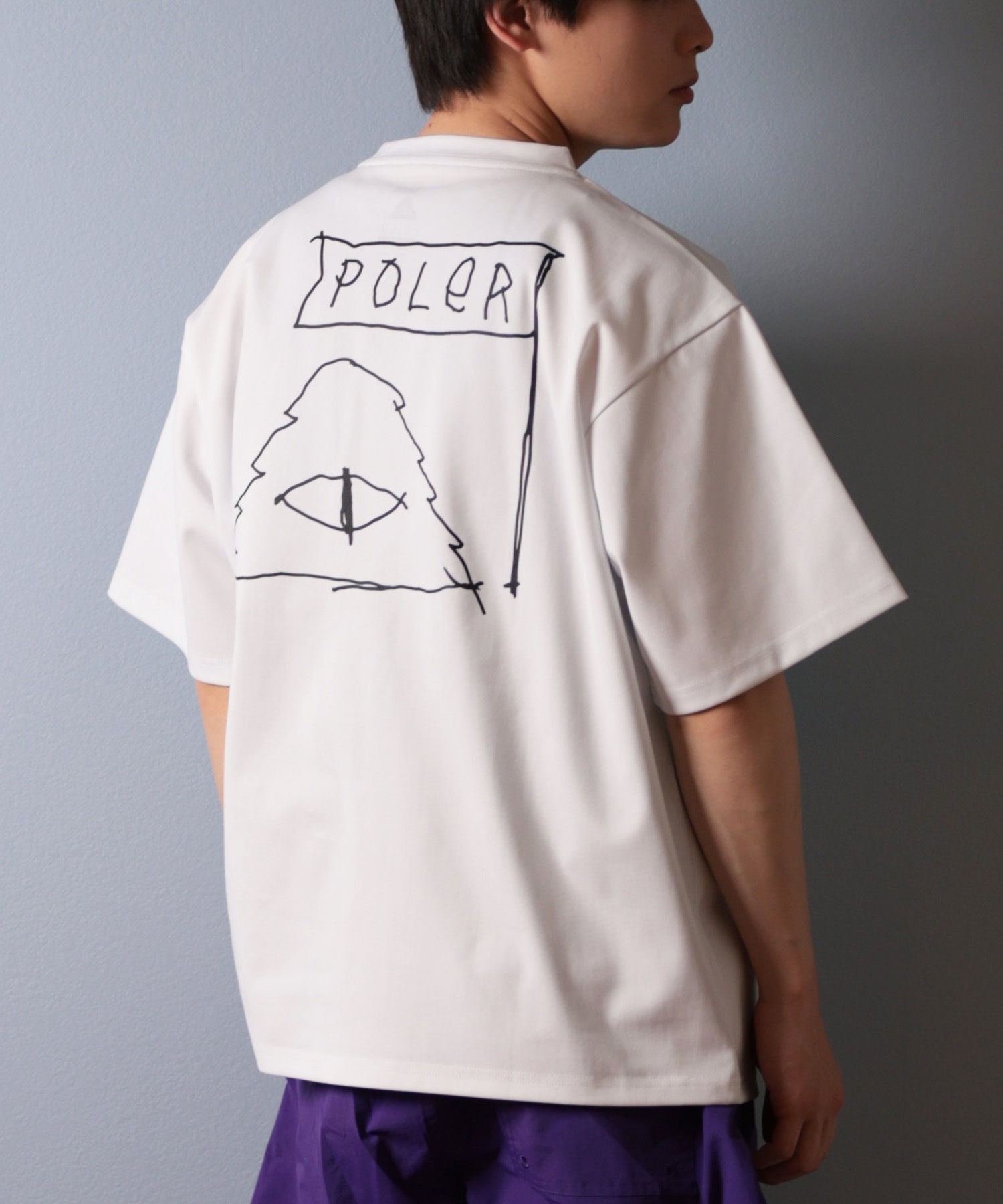 POLER ポーラー 水着 ラッシュガード 半袖 Tシャツ メンズ バックプリント 水陸両用 UVカット 259MCV0021 ムラサキスポーツ限定(WHT-M)