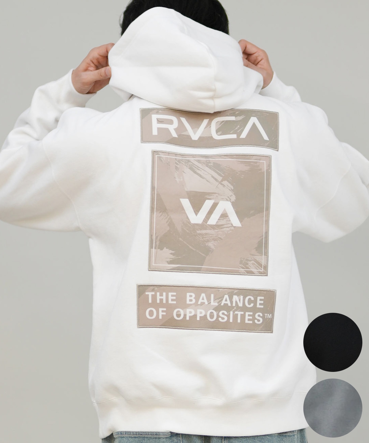 RVCA ルーカ プルオーバー パーカー メンズ バックプリント 裏起毛 THREE BOX RVCA HD BF042-011(BLK-S)