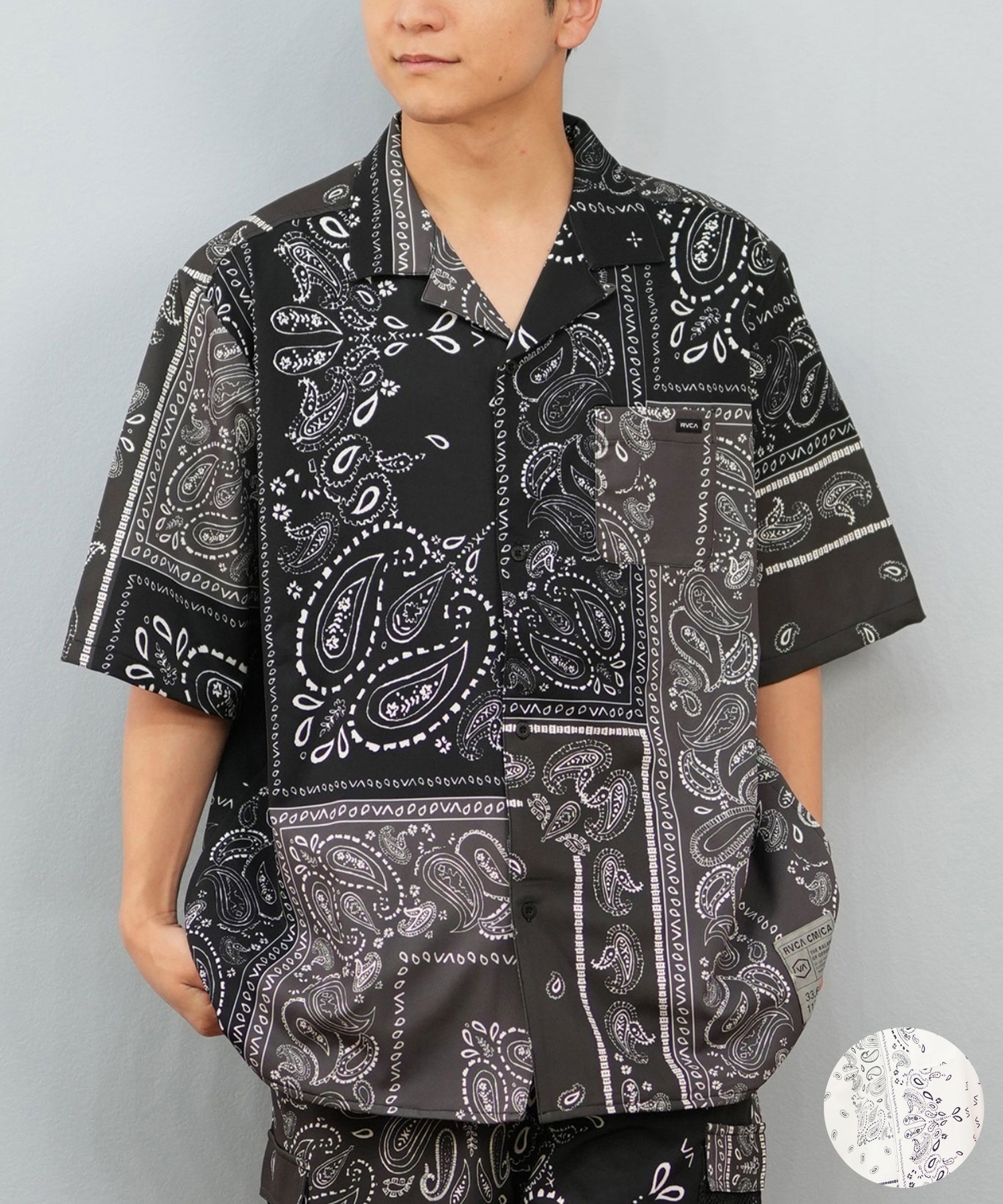 RVCA ルーカ 半袖 シャツ メンズ ペイズリー柄 セットアップ BF04A-P13(BLK-S)